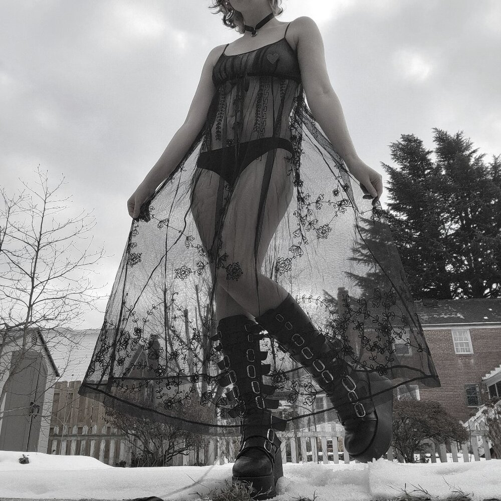 ❝ Victoria's Secret empire waist black mesh maxi length lingerie dress .❀ ݁ ˖ ❞ - Picture 3 of 9